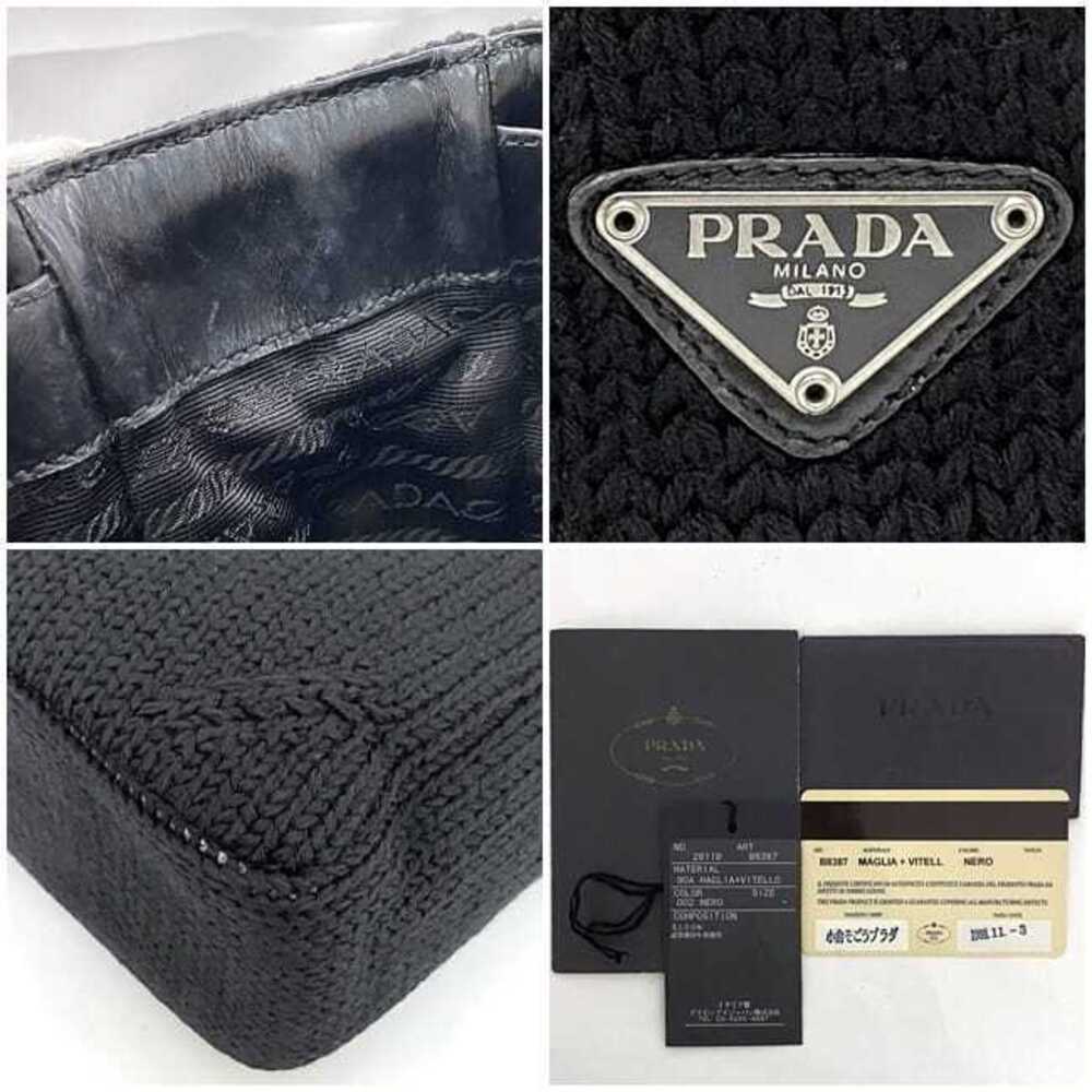 Prada Handbag Black Nero Black MAGLIA VITELL Wool Leather Triangle Logo Plate - Picture 10 of 10